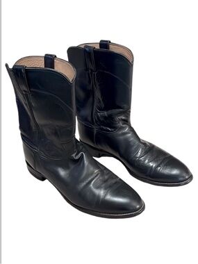 Justin 10” Men’s Roper Style 3133 Made In USA Black Leather Mid Calf Boots Sz 13